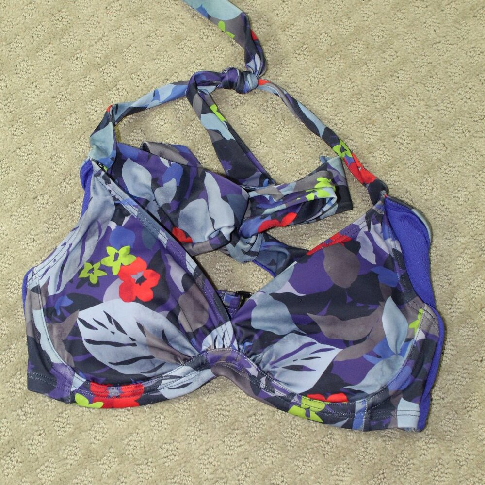 Athleta Ibiza Twist Up Women's 34 B/C Purple Floral Underwire Bikini Top